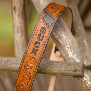 Customizable Hand-Tooled Leather Guitar Strap image 1