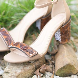 Customizable Hand-Tooled Leather Wedding Heels
