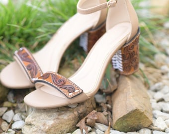 Customizable Hand-Tooled Leather Wedding Heels