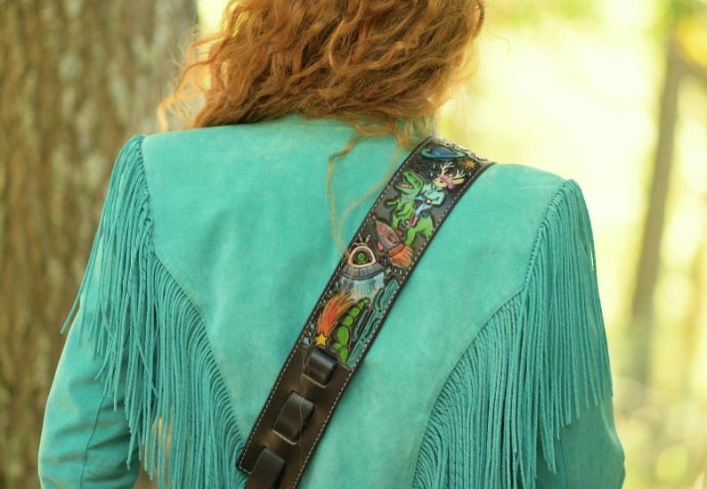 Customizable Hand-Tooled Leather Guitar Strap image 11
