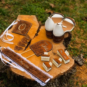 Customizable Hand-tooled Leather COMPLETE Wedding Set