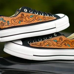 Customizable Hand-Tooled Leather on Low Top Converse