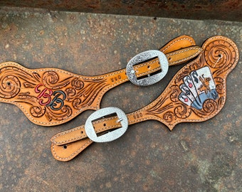 Customizable Hand-Tooled Leather Spur Straps