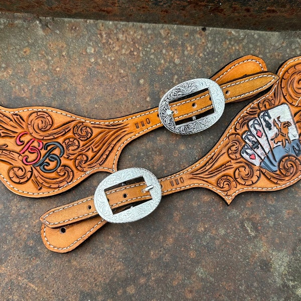 Customizable Hand-Tooled Leather Spur Straps