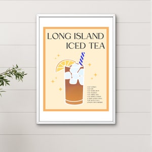 Long Island Iced Tea Print, Bar Cart Decor, Cocktail Recept Art Print, Vintage Drink Digitale Download, Alcohol Wall Art, Retro Drink Poster