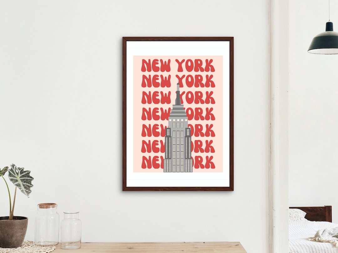 New York City Retro Poster, NYC Travel Print, Empire State Digital Art ...