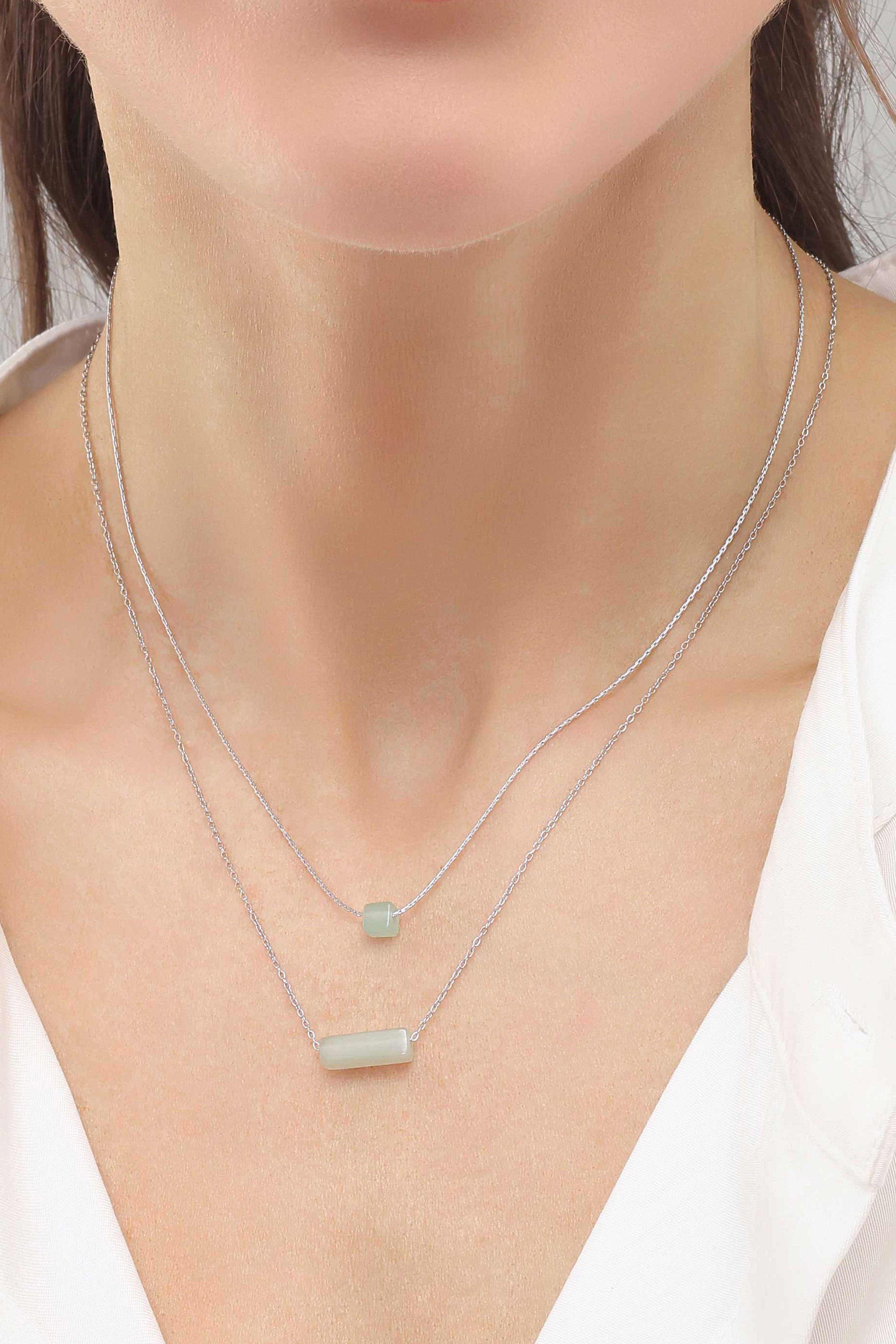 Dainty Jade Layered Necklace: Double Strand Pendant