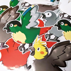Colourful Parrot Stickers - Weatherproof Gloss, Cockatoo, Macaw, Conure, Cockatiel, African Grey, Parrot Art