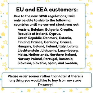 May include: A text-based announcement for EU and EEA customers regarding shipping restrictions due to new GPSR regulations. The announcement lists countries where shipping is currently available.