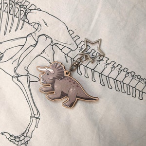 Wooden Dinosaur Triceratops Keychain Keyring Dinocore Paleocore