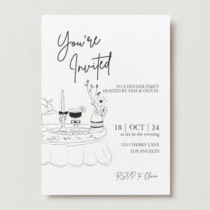 Schick minimale Dinner Party Einladung, Canva bearbeitbar, einladen zu einer digitalen Veranstaltung, anpassbar und druckbarer Download