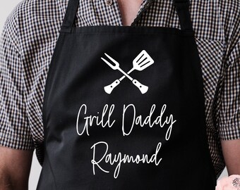 Personalized Grill Daddy Apron Grill Master Custom Cooking Baking Apron Gifts For Him For Dad For Husband Mens Apron Gift Idea - FREE Ship