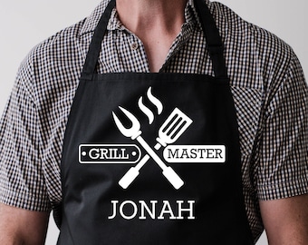 Personalized Grill Master Apron Custom Cooking Baking Apron Gifts For Him For Dad For Husband Mens Womans Apron Gift Idea - FREE Shipping