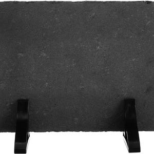 May include: A black slate photo frame with two black metal kickstands. The frame is blank and ready for a photo.