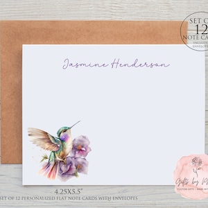 Personalized Hummingbird Note cards, Set of 12, Hummingbird Personalized Stationery, Personalized Stationery, with envelopes, FREE SHIPPING