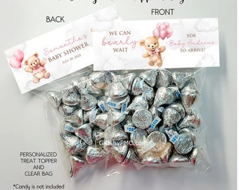 Printed Treat Bag Topper, Baby Shower Favor Bag, Goody Bag Topper, We can bearly wait, Goodie bag, Girl Bear party favor for baby shower