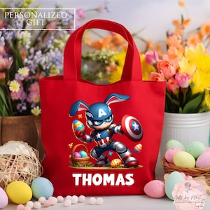 Personalized Easter Tote Bag, Easter Egg Hunt, Boy Easter Basket Gift, Kids Easter Bag, Superhero Easter Bag, Easter bag with name