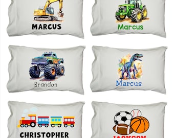 Personalized Pillowcase, Kids Pillowcase, Gift for child, Children's pillowcase, Boy Pillowcase, Dinosaur Excavator, Pillowcase for boys