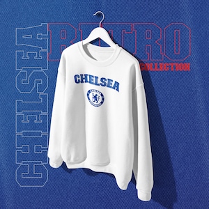 Retro Chelsea Sweatshirt: Reviving the Glorious Heritage of the Blues with Classic Lettering and Iconic Logo and Showcase Your Blues Pride!
