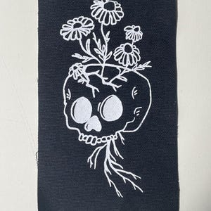Chamomile Skull, canvas patches, patch punk, fabric patches for hats, punk fabric patch, sew on patch, punk jacket