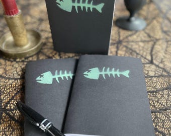 Handmade Fishbone Notebooks PACK OF 3, Blank Pocket Journal, Small Sketchbook, Handcrafted Recycled Paper Notepad, Stationery Gift, Notebook