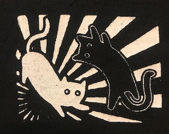 Yin Yang Cats, canvas patches, patch punk, fabric patches for hats, punk fabric patch, sew on patch, punk jacket, cute cat