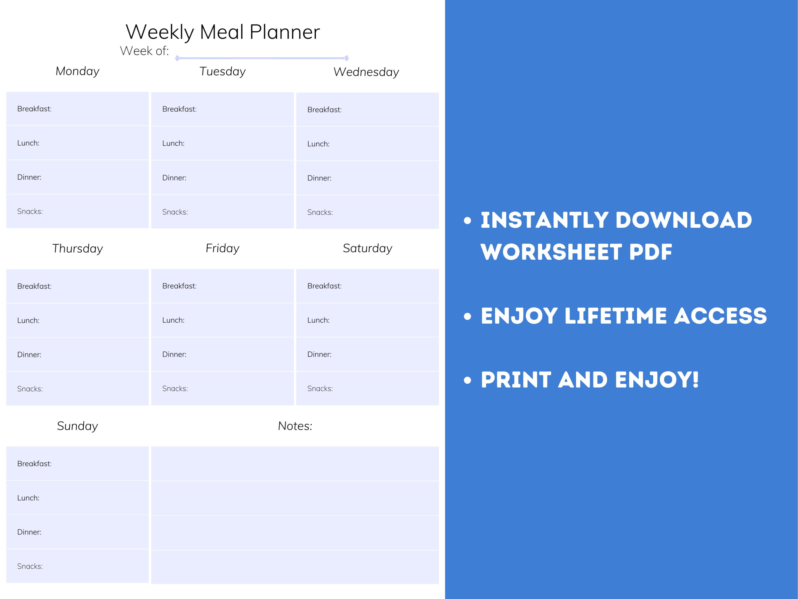 Meal Planner Printable Minimalist Meal Planner Printable - Etsy