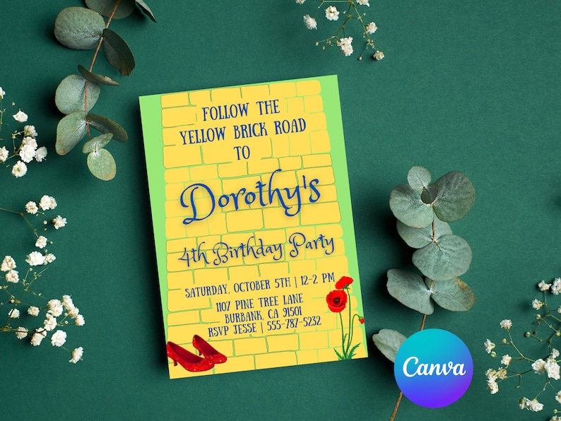 Wizard of Oz Invitation Canva Template | Dorothy Birthday Invitation ...