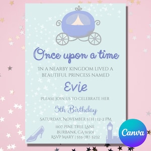 Princess Birthday Invitation | Princess Cinderella Birthday Invitation | Cinderella Printable Invitation | Girl Birthday Invitation Template
