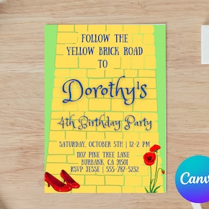 Wizard of Oz Birthday Invitation: Yellow Brick Road Canva Template (Digital Download)