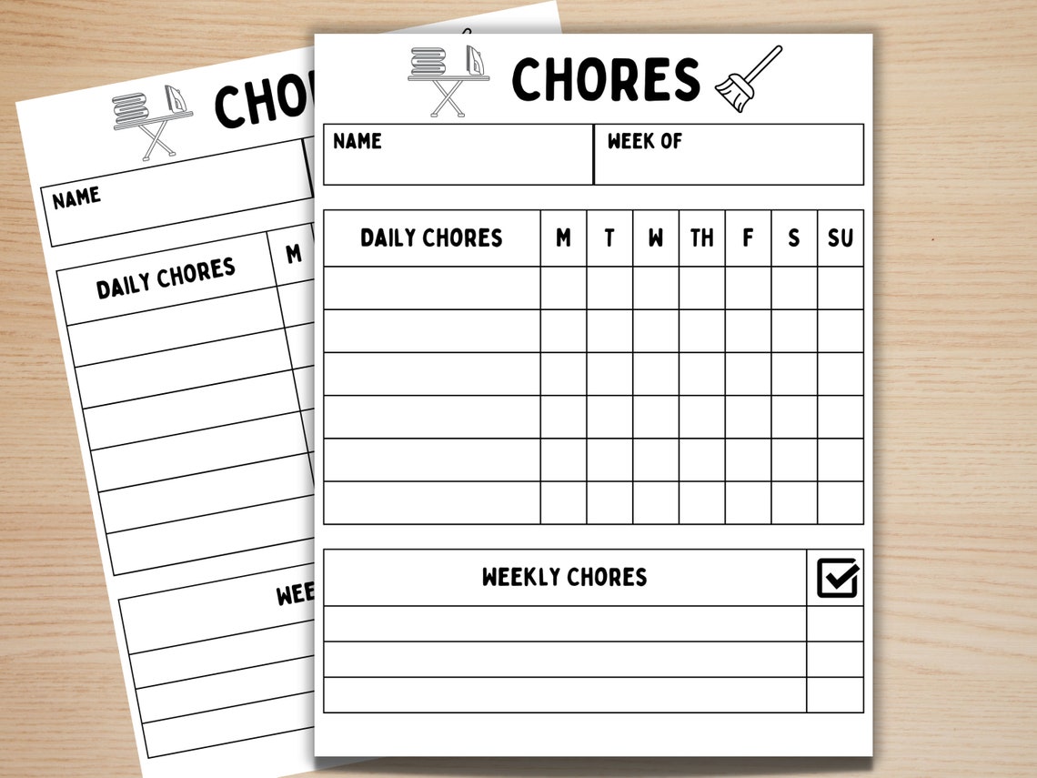 Simple Chore Chart | Printable Chore Chart | Weekly Chore Chart Sheet ...
