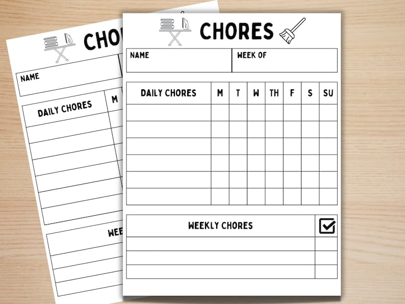 Simple Chore Chart | Printable Chore Chart | Weekly Chore Chart Sheet ...