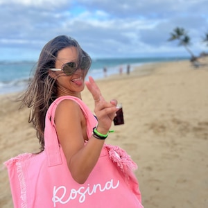 Personalized Summer Bag / Large Tote Bag/ Fringe Canvas Bag/ Weekender Bag/ Beach Bag / Pool Bag / Girls Trip Gift /Tote Bag/Vacation Bag/