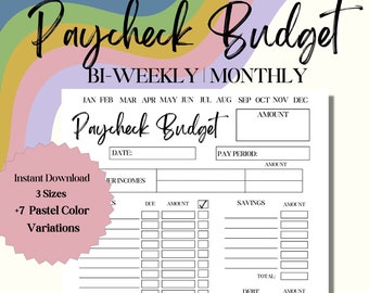 Paycheck Budget Binder | Bi-Weekly Paycheck Planner | Monthly Finance Planner | Pastel PDF Download | Undated Financial Template