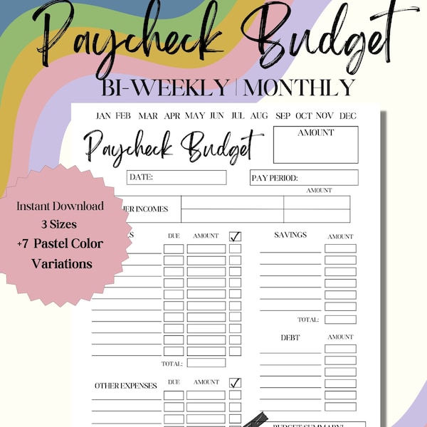 Paycheck Budget Binder | Bi-Weekly Paycheck Planner | Monthly Finance Planner | Pastel PDF Download | Undated Financial Template