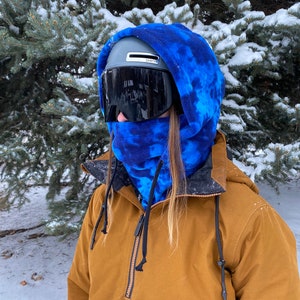 Blue Tie Dye hood- Over Helmet Ski Snowboard Hood