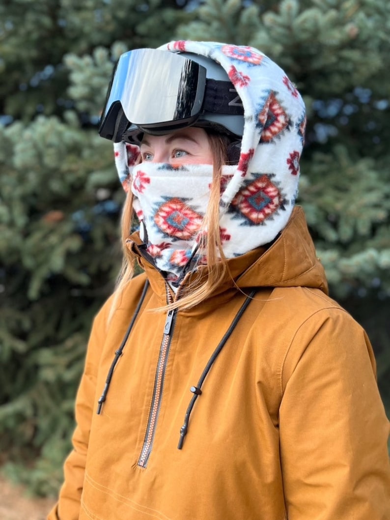 White Aztec Hood Over Helmet Ski Snowboard Hood Etsy