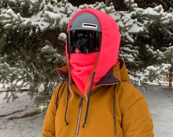 Neon Pink hood- Over Helmet Ski Snowboard Hood