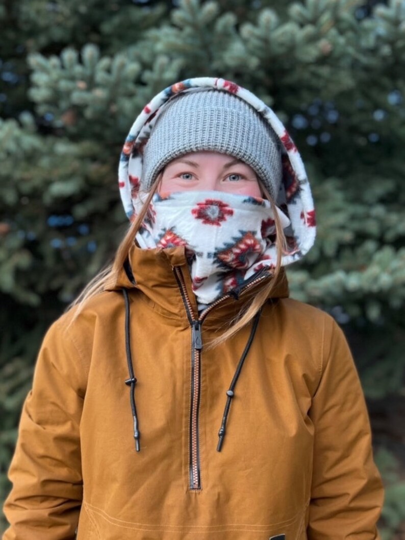 White Aztec Hood Over Helmet Ski Snowboard Hood Etsy