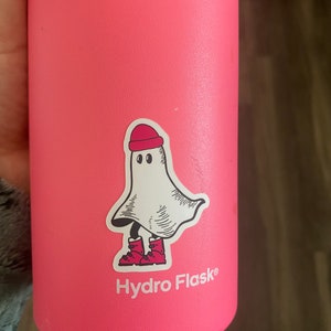 Pegatina de fantasma esquiador de invierno: botas de esquí rosas, tamaño pequeño