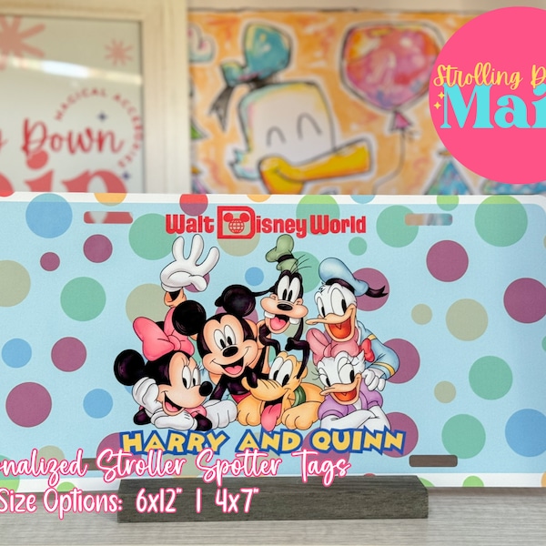 Disney Stroller Tag Sensational Six Rainbow Personalized Stroller Identity Tag, Mickey, Minnie, Pluto, Goofy, Daisy, Stroller Spotter Tag