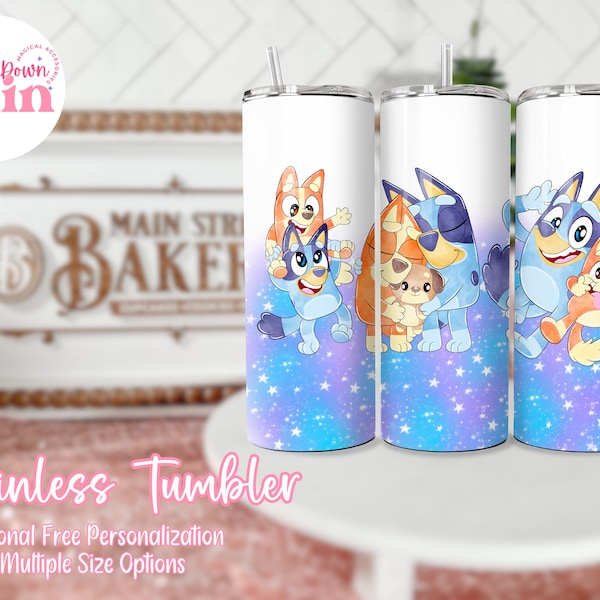 Bluey Tumbler, Heeler Sisters, Blue Dog Custom Travel Tumbler, Kids Personalized Tumbler, Gifts for Mom, Bluey Cup,  Mommy & Me Gifts