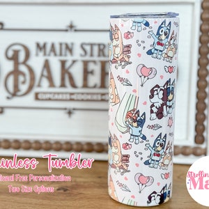 Bluey Valentine Tumbler, Stainless Steel Tumbler,  Kids Disney Cup, Valentine Tumbler, Personalized Valentine Gift, Kids Valentine Cup