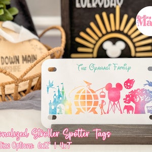 WDW Park Icons Personalized Disney Stroller Identity Tag, Theme Park Stroller Sign, Disney License Plate,  Stroller Identity Tag, Park Hop