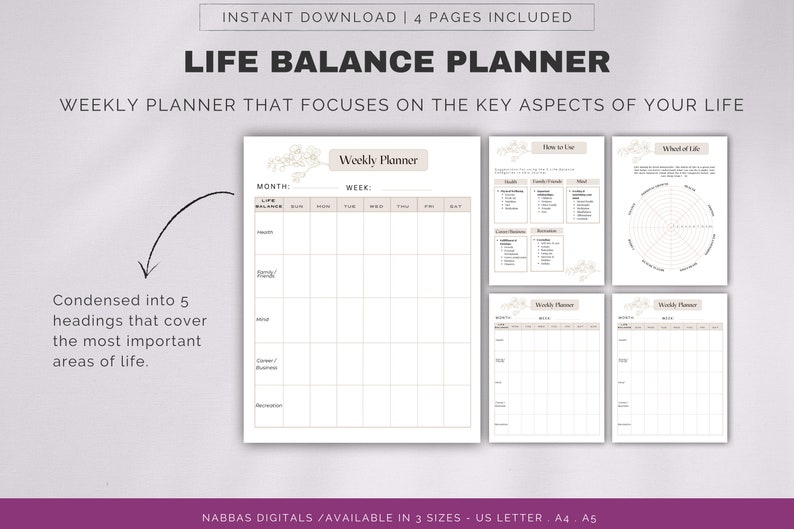 Life Balance Planner, Life and Work Planner, Undated PDF Planner, Wheel ...