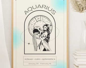 Aquarius Wall Art | Aquarius Print | Zodiac Printable Wall Art | Digital Download | Zodiac Prints For Wall | Aquarius Gifts | Zodiac Gifts