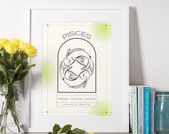 Pisces Wall Art | Pisces Print | Zodiac Printable Wall Art | Digital Download | Zodiac Prints For Wall | Pisces Gifts | Zodiac Gifts