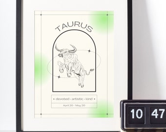 Taurus Wall Art | Taurus Print | Zodiac Printable Wall Art | Digital Download | Zodiac Prints For Wall | Taurus Gifts | Zodiac Gifts