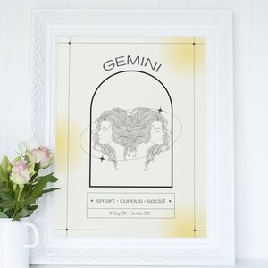Gemini Wall Art | Gemini Print | Zodiac Printable Wall Art | Digital Download | Zodiac Prints For Wall | Gemini Gifts | Zodiac Gifts