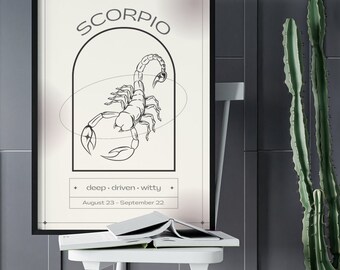 Arte de pared de Escorpio / Impresión de Escorpio / Arte de pared imprimible del zodiaco / Descarga digital / Impresiones del zodiaco para la pared / Regalos de Escorpio / Regalos del zodiaco